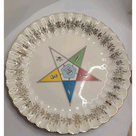 Vintage Sander MFG Eastern Star Masonic 10" Plate Warranted 23K Gold Tenn USA - Picture 1 of 4
